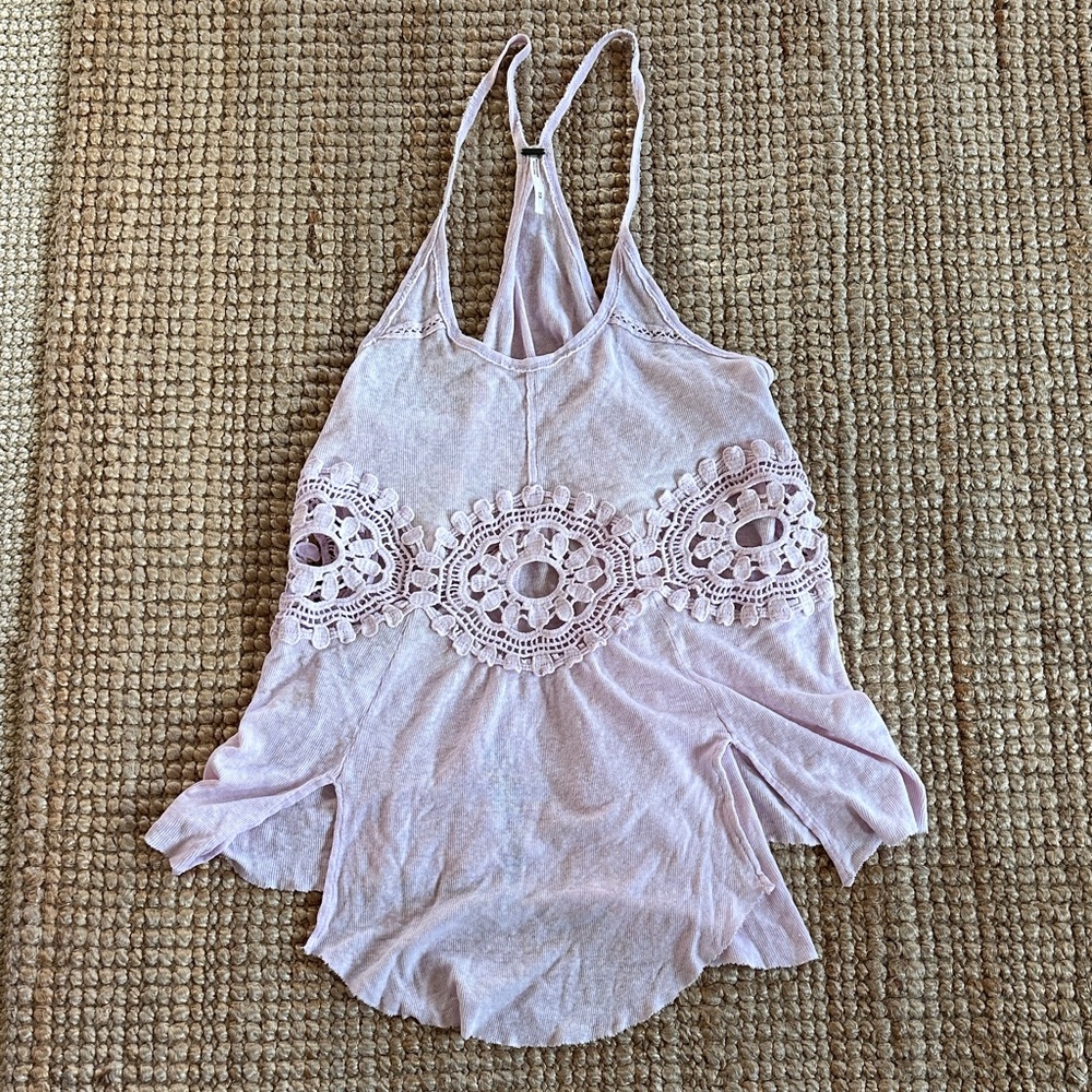 Free People Light Pink Lace Tank Top